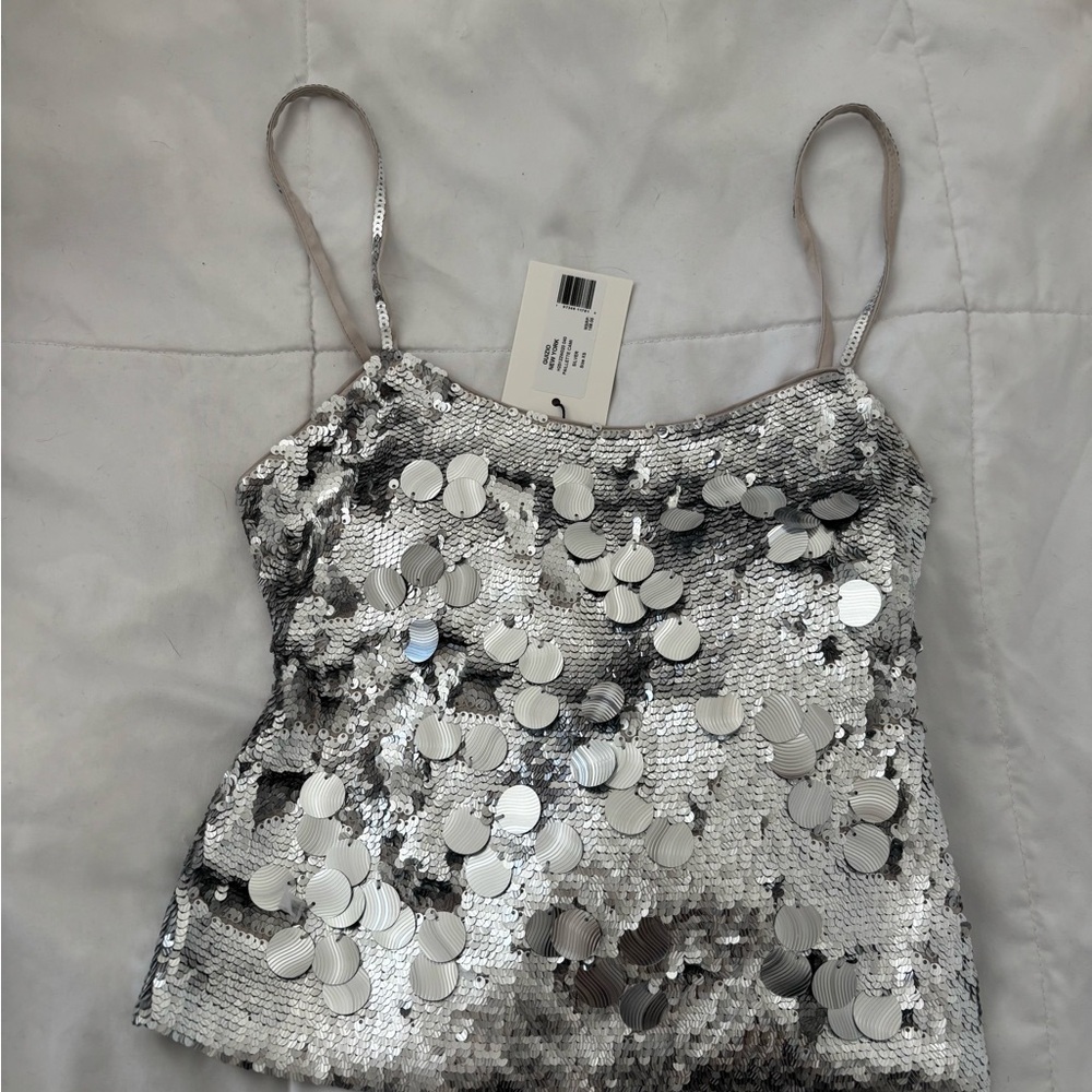 Danielle Guizio Silver Sequin Top - Picture 2 of 6